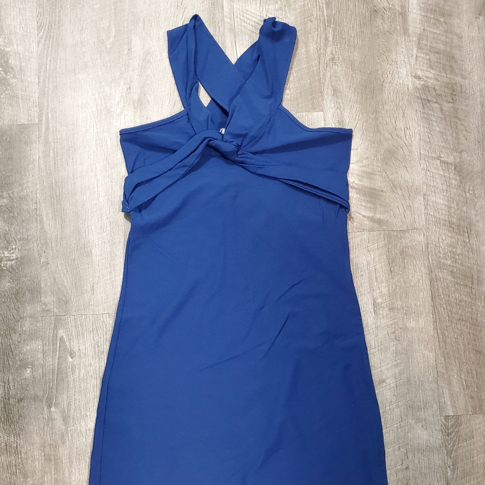 Tehen Blue stretch dress with criss cross back